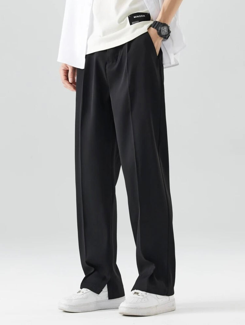 Straight leg trousers with loose drapery